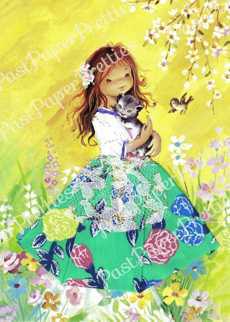 Vintage Printable Pretty Big Eyed Spanish Dancer Girls 1970s Postcard Images PDF Instant Digital Download Kitsch Fabric Dresses 300 dpi image 2