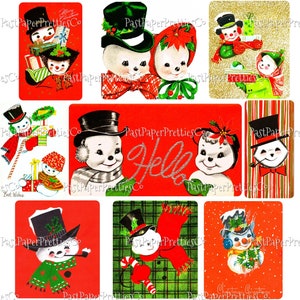 18 collages de portraits vintage de Noël joyeux bonhomme de neige et carte complète d'Images PDF Téléchargement numérique instantané MCM Noël neige personnes Clipart