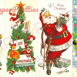 Vintage Printable Mid Century Santa Claus Christmas Card Images 4 Designs Instant Digital Download Kitsch Holiday Clip Art