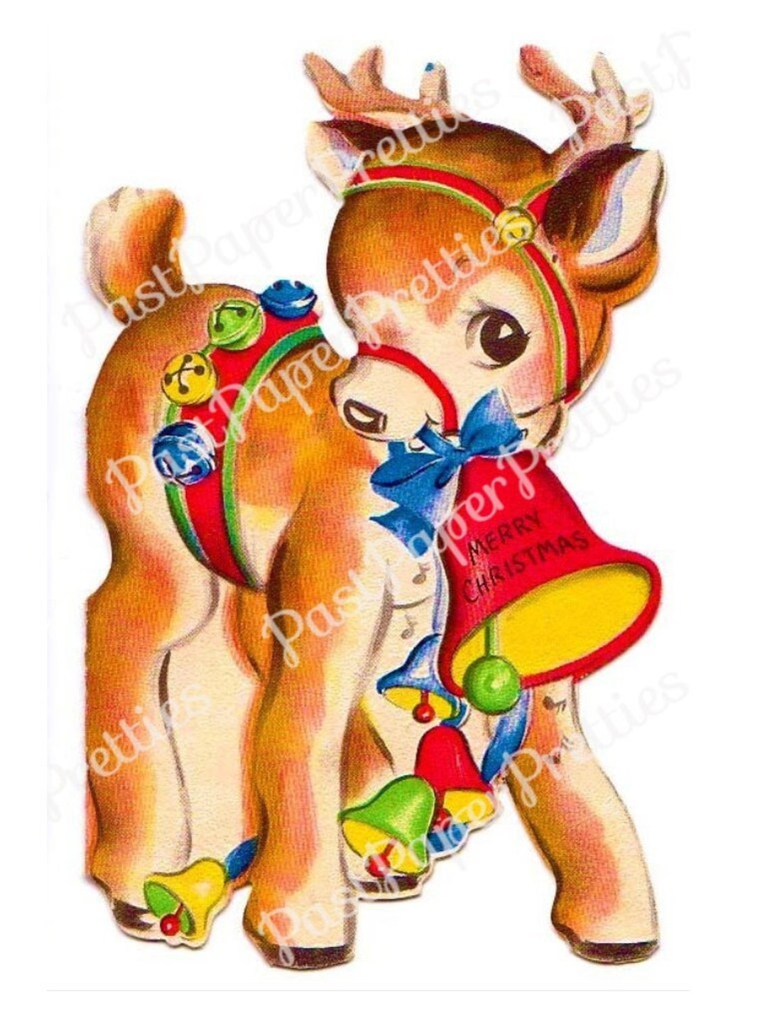 Vintage Printable Jingle Bell Reindeer Deer Christmas Card Image Kitsch ...
