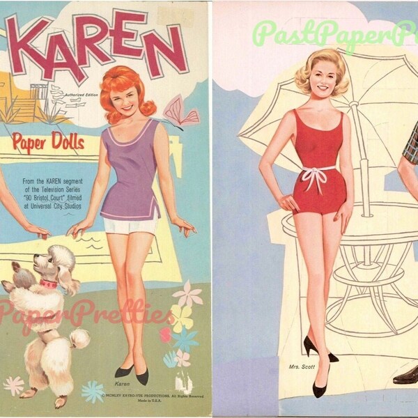 Vintage Karen Paper Dolls 90 Bristol Court TV Show c. 1965 Printable PDF Instant Digital Download Retro TV Sitcom 4 Dolls Clip Art