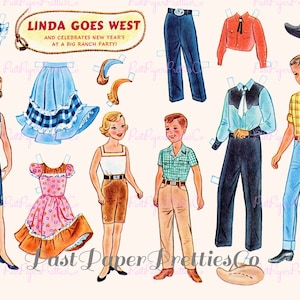 Vintage Linda Goes West Western Cowgirl Paper Doll Collage Sheets Retro ...