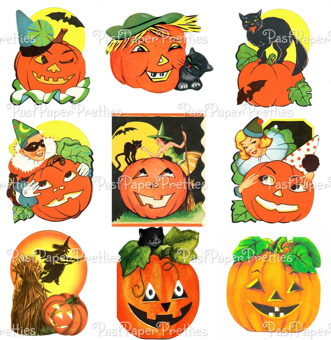 Vintage Printable Halloween Pumpkins Collage Sheets Stamps ATC - Etsy