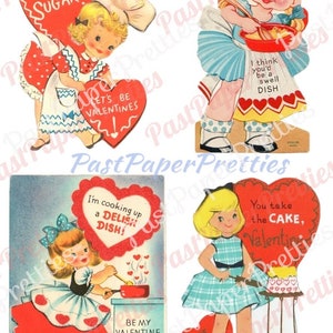 Vintage Retro Little Homemaker Themed Valentine Cards Cooking Cleaning Washing Collage Sheets Printable PDF Instant Digital Download image 7