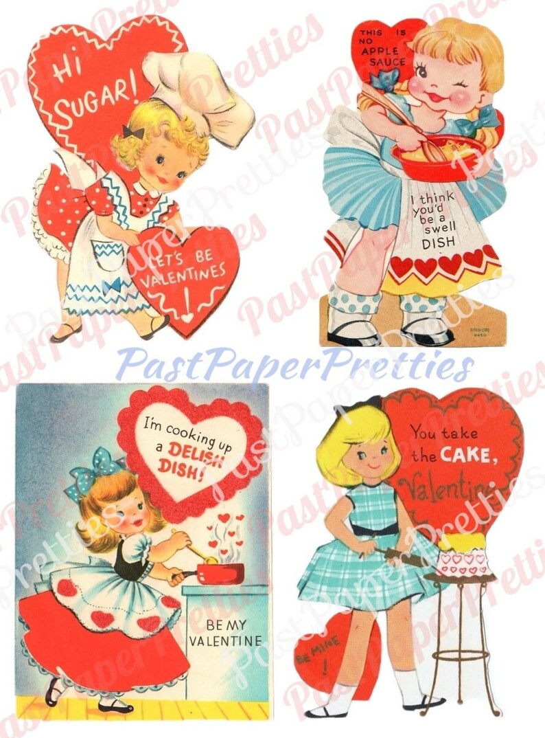 Vintage Retro Little Homemaker Themed Valentine Cards Cooking Cleaning Washing Collage Sheets Printable PDF Instant Digital Download image 7