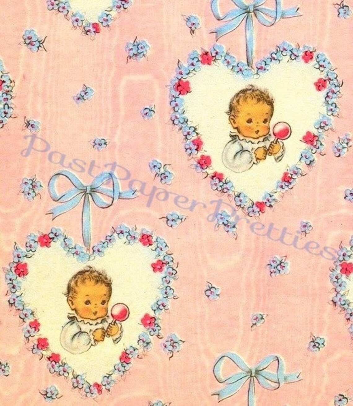 Kitsch Baby Vintage Printable Gift Wrap Kitsch Baby Girl in Flower Hearts Image ...