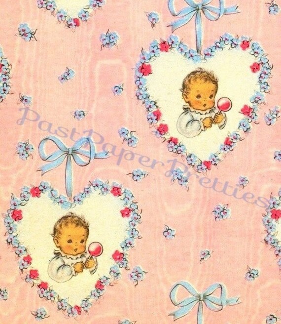 Vintage Baby Shower Wrapping Paper Digital Image (Download Now) 