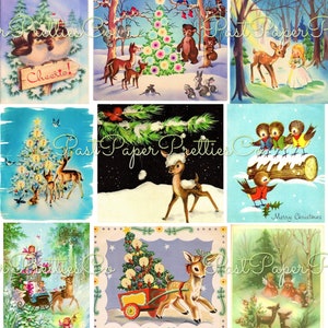 Vintage druckbare Weihnachten Wald Freunde alle Tiere Karte Bilder Collage Sheet Tags Briefmarken PDF Sofortiger digitaler Download Waldkreaturen