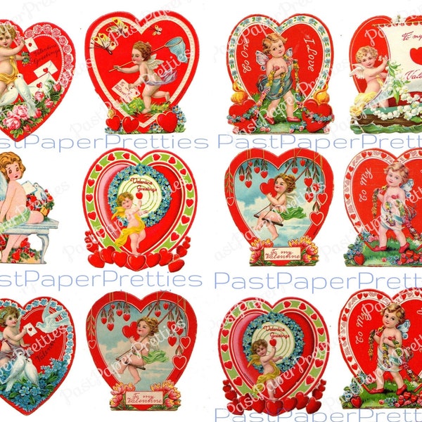 Vintage Printable Valentines Day Cards Victorian Cupids Baby Angels Collage Sheets PDF Instant Digital Download Cute Darling Valentines