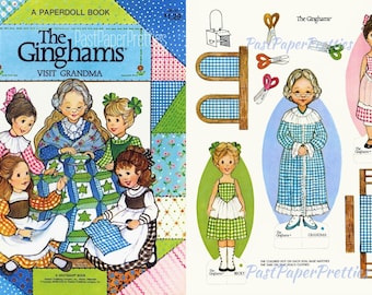 Vintage Paper Dolls The Ginghams Visit Grandma c. 1981 Printable PDF Instant Digital Download Cute Sunbonnet Sisters Prairie Girl Clip Art