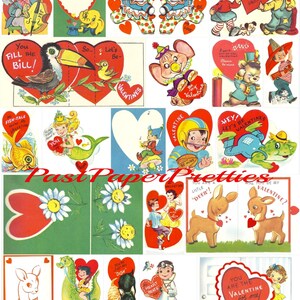 180 Vintage do druku POJEDYNCZYCH kartek walentynkowych, urocze retro dzieci, zwierzęta, obrazy z lat 60. i 70. XX wieku, natychmiastowe pobieranie cyfrowe, pieczęcie, koperty, 300 dpi zdjęcie 5