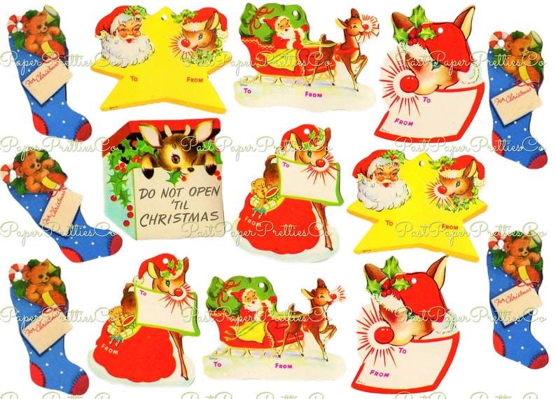 Vintage Printable Christmas Gift Tags Retro Rudolph the Red - Etsy