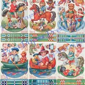 Giocattoli a dondolo di carta antichi stampabili d'epoca, simpatici animali per bambini, altalene, ritagliabili e assemblabili, PDF, download digitale istantaneo 6 Oilette
