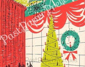 Vintage Printable Mid Century Fancy Grand Christmas Ball Party Card Image Instant Digital Download Kitsch Atomic Chartreuse Holiday Clip Art