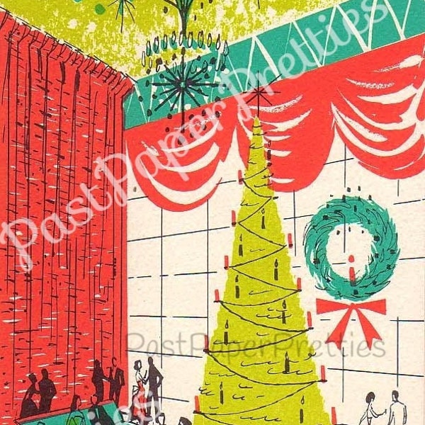 Vintage afdrukbare Mid Century Fancy Grand Christmas Ball Party Card Image Instant Digitale Download Kitsch Atomic Chartreuse Holiday Clip Art