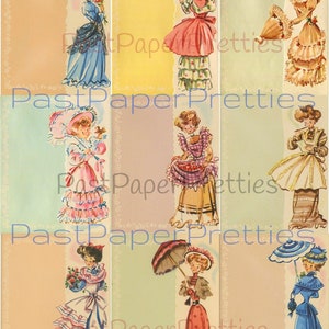 Folhas de papelaria para impressão de senhoras vitorianas bonitas vintage, cartões comemorativos, c. 1940, PDF, download digital instantâneo, 9 designs