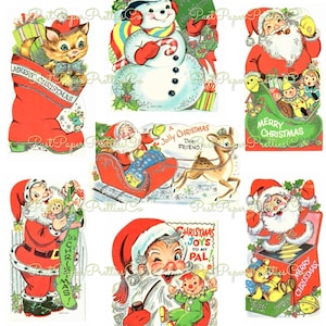 Vintage druckbare Retro Weihnachten Klassenzimmer Stil Karten Collage Sheets 20 Bilder PDF Sofortiger digitaler Download niedliche 1960er Jahre Urlaubsgrüße
