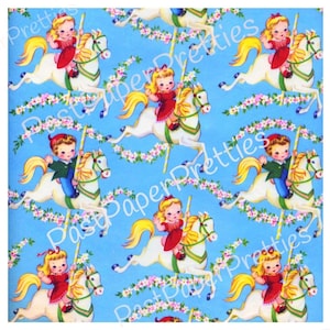 Papel de embrulho para impressão vintage Kitsch Cute Carrossel Horse Kids Imagem Instant Digital Download Kawaii Meninas Meninos Papel de embrulho Clip Art