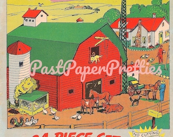 Vintage Printable Fun Farm Paper Craft Instant Digital Download Miniature Barnyard Farmer Papercraft Playset PDF JPEG