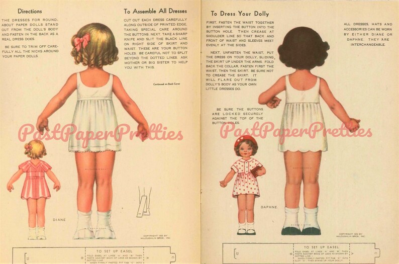 Vintage Antique Paper Dolls Diane and Daphne The Round About Dolls c. 1933 Printable PDF Instant Digital Download Cute Little Girls Clip Art image 2