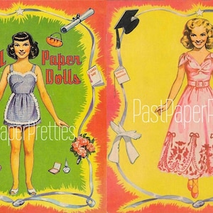 Bonecas de papel vintage de colegial c. 1947 PDF para impressão Download digital instantâneo 2 lindas bonecas adolescentes Moda dos anos 40 Roupas Clip Art