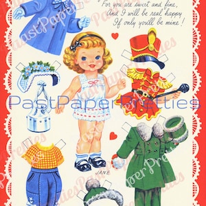 Vintage Printable Valentines Day Cute Cut Out Paper Dolls Book Jane Bill Nancy John 1957 PDF Download digital instantâneo Meninas Meninos B1