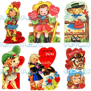 Vintage Cowgirl Valentines Day Card Images Collage Sheets Printable PDF ...