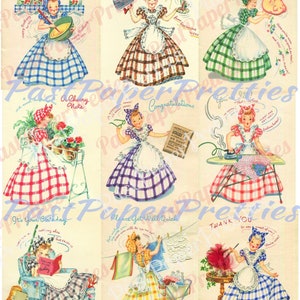 Imágenes de tarjetas de felicitación para toda ocasión con diseño vintage de guinga bonita para imprimir, para ama de casa feliz, descarga digital instantánea, para cumpleaños, recupérate pronto