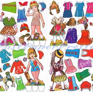 Bonecas de papel vintage 8 garotas bonitas e suas roupas Folhas de colagem c. 1980s PDF para impressão Download digital instantâneo Kitsch Clip Art Espanha