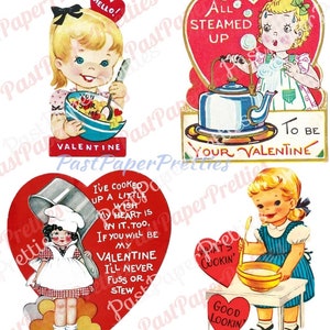 Vintage Retro Little Homemaker Themed Valentine Cards Cooking Cleaning Washing Collage Sheets Printable PDF Instant Digital Download image 6