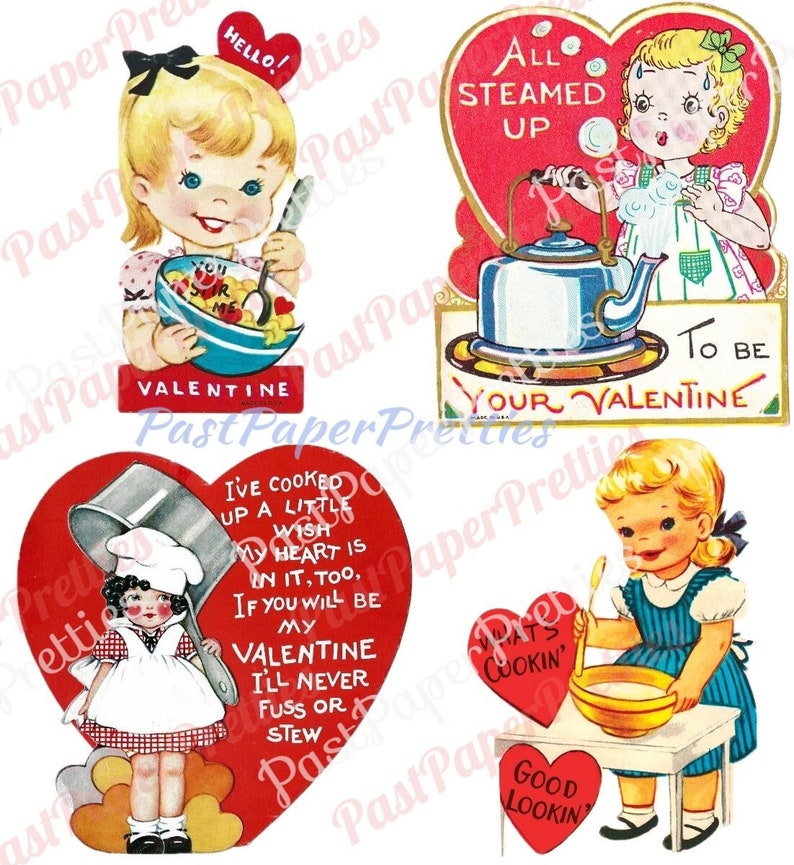 Vintage Retro Little Homemaker Themed Valentine Cards Cooking Cleaning Washing Collage Sheets Printable PDF Instant Digital Download image 6