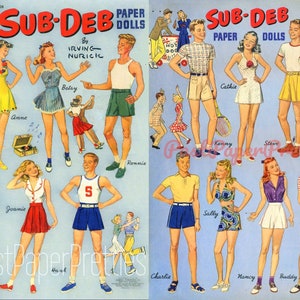 Bonecas de papel vintage Sub Debs Vida adolescente c. 1941 PDF para impressão Download digital instantâneo 12 Clip Art de namoro escolar para adolescentes