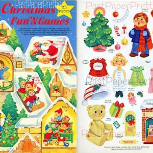 Vintage Printable Christmas Fun N Games Paper Craft Play Book ok. 1969 PDF Natychmiastowe pobieranie cyfrowe Retro Games Cards Envelope Ornaments