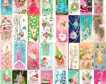 Vintage Printable Fabulous Retro Pink Pastel Christmas Collage Sheets Gift Tags 2 Sizes PDF Instant Digital Download Mid Century Mod Clipart