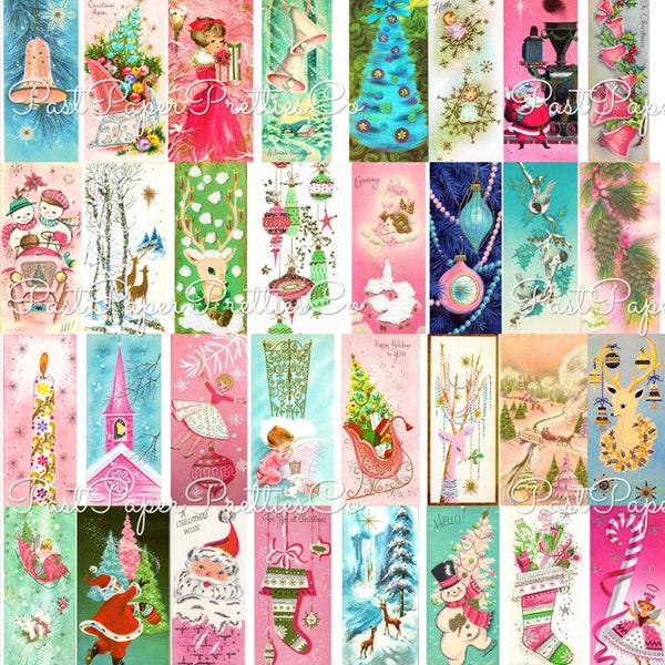 Vintage Printable Fabulous Retro Pink Pastel Christmas Collage Sheets Gift Tags 2 Sizes PDF Instant Digital Download Mid Century Mod Clipart