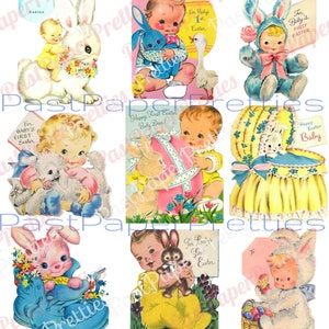 Tarjetas de Pascua para bebés imprimibles vintage Imágenes adorables de bebés y animales Descarga digital instantánea en formato PDF Imágenes prediseñadas de Pascua retro