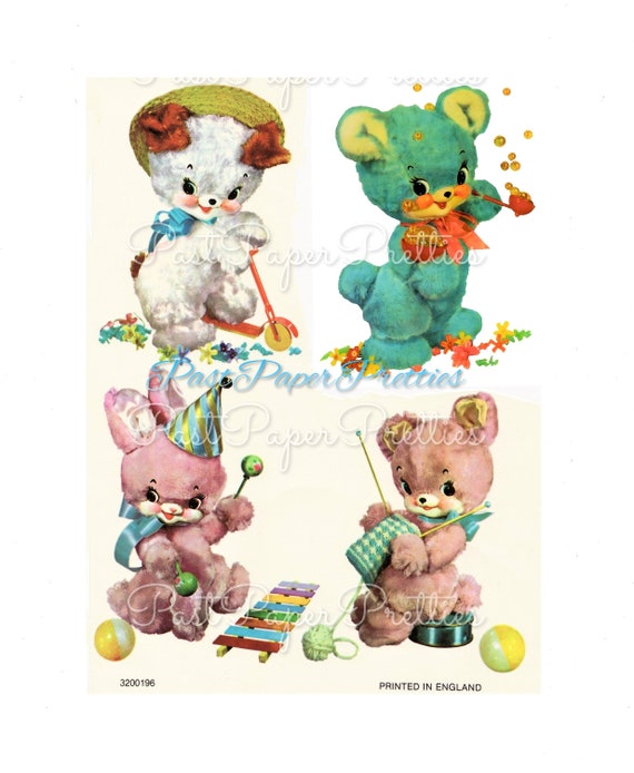 Vintage Retro Nursery Baby Animals Printable Decals Images Etsy