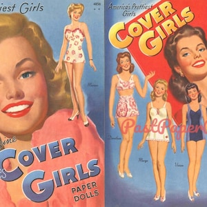 Capa de revista de bonecas de papel vintage para meninas c. 1944 PDF para impressão Download digital instantâneo Modelos de moda das meninas mais bonitas da América Clip Art