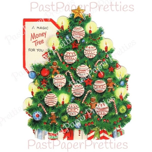 Vintage Printable Christmas Tree Coin Money Card Image Dime Holder PDF Instant Digital Download Merry Kitschmas 300 dpi JPEG PNG