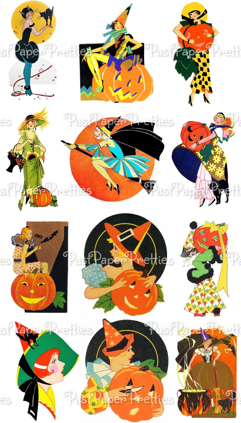 Vintage Art Deco Halloween Flapper Ladies Images Printable Etsy