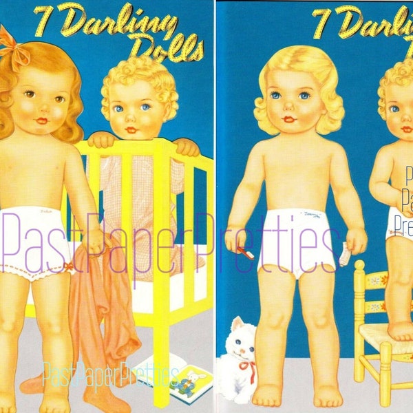 Vintage Paper Dolls 7 Darling Dolls c. 1952 Cute Adorable Children Printable PDF Instant Digital Download Kitsch Toddlers Babies Clip Art