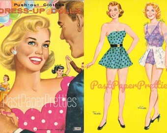 Vintage Paper Dolls Dress-Up Dolls c. 1963 PDF Printable Instant Digital Download 2 Pretty Ladies and Fashions Clip Art