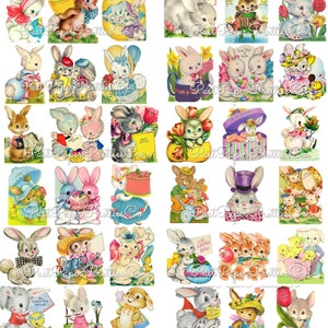 81 Vintage Easter Bunny Card Images Bunches of Bunnies Collage Sheets PDF Instant Digital Download ALL Rabbits Clip Art