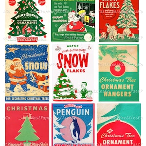 Vintage Printable Christmas Holiday Decor Packaging Box Covers Images Mid Century Mod PDF Instant Digital Download 300 dpi Singles Collages