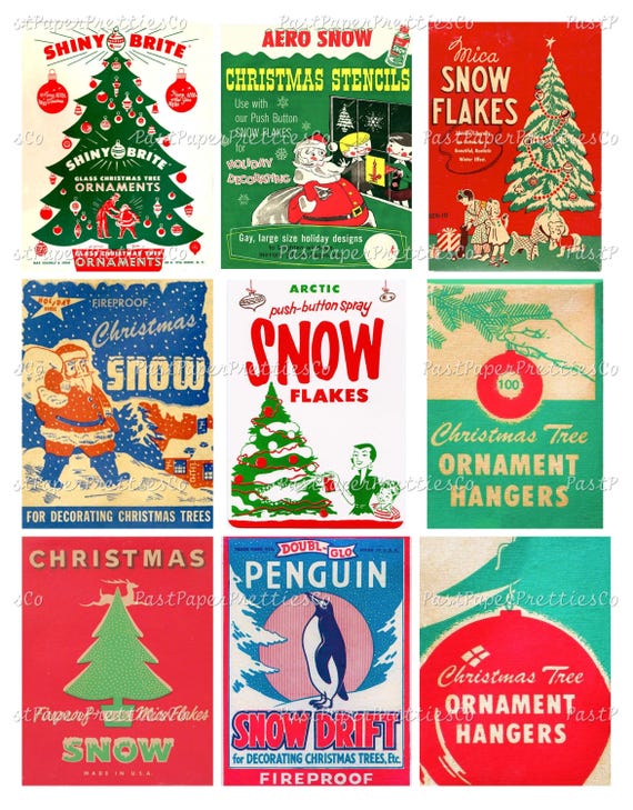 Vintage Printable Christmas Holiday Decor Packaging Box Covers Images Mid Century Mod PDF Instant Digital Download 300 dpi Singles Collages