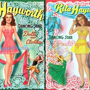 Vintage Paper Dolls Rita Hayworth Movie Dancing Star c. 1942 PDF Printable Instant Digital Download Actress Hollywood Starlet Doll Clip Art