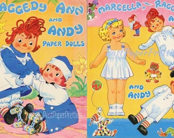 Vintage Paper Dolls Raggedy Ann and Andy c. 1944 Printable PDF Instant Digital Download Cute Marcella Girl Childhood Toy Rag Dolls Clip Art