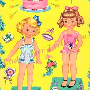 Bonecas de papel vintage Patty's Party c. 1960s PDF para impressão Download digital instantâneo 4 clipart de meninas bonitinhas e kitsch