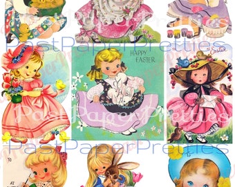 54 Vintage Printable Children Easter Cards Cute Little Girl and Boy Images PDF Instant Digital Download Kitsch Kawaii Kids Clip Art