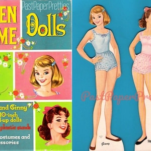 Bonecas de papel vintage Teen Time c. 1960 PDF para impressão Download digital instantâneo 2 lindas amigas adolescentes roupas fofas Clip Art